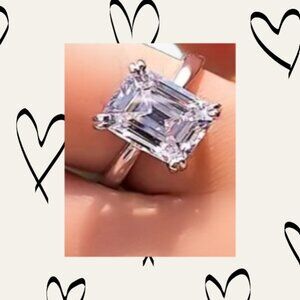 ❤️Offers⭐925 Sterling Silver Luxury Square Princess Cut Zircon Ring For Women 7